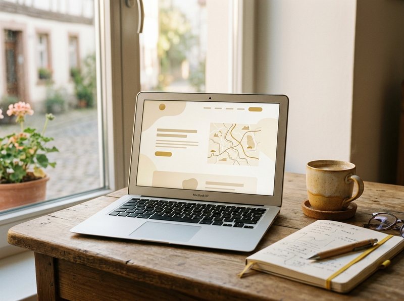 Lokale Landingpage mit Regionskarte auf dem Laptop-Bildschirm