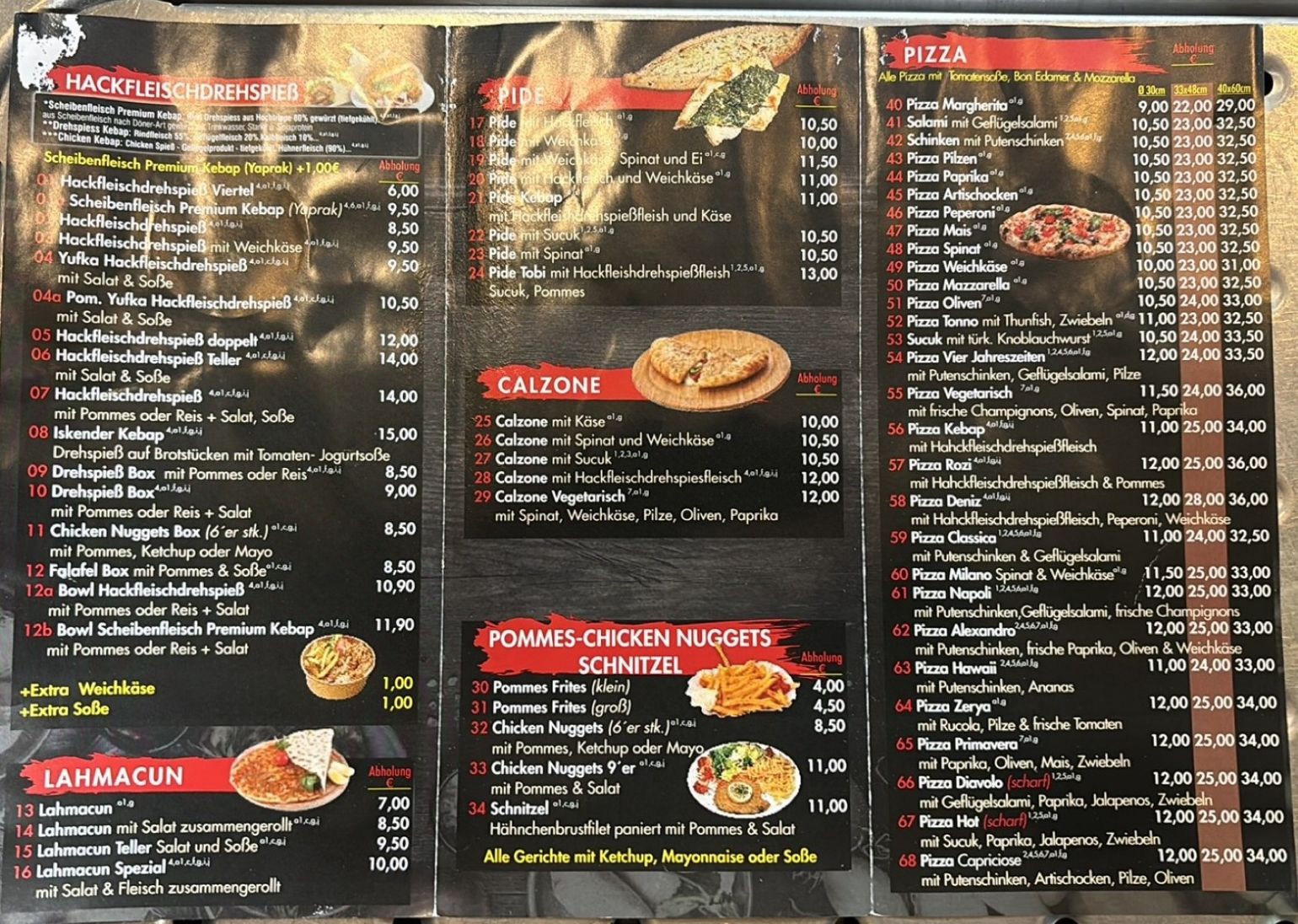 Alte Speisekarte von Deniz Kebap vor der Neugestaltung