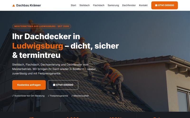 Demo-Design: Website Dachbau Krämer GmbH – Dachdecker Ludwigsburg