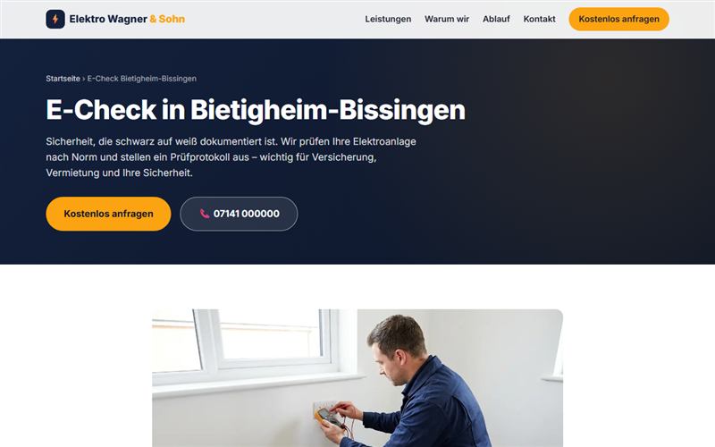 Demo-Design: Website Elektro Wagner & Sohn – Elektriker Bietigheim-Bissingen