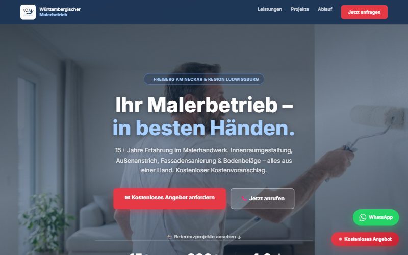 Website Württembergischer Malerbetrieb – Maler in Freiberg am Neckar, Webdesign von Lokalheld digital