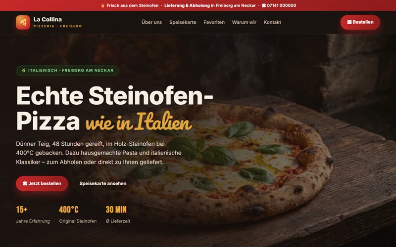 Demo-Design: Website Pizzeria La Collina – Freiberg am Neckar