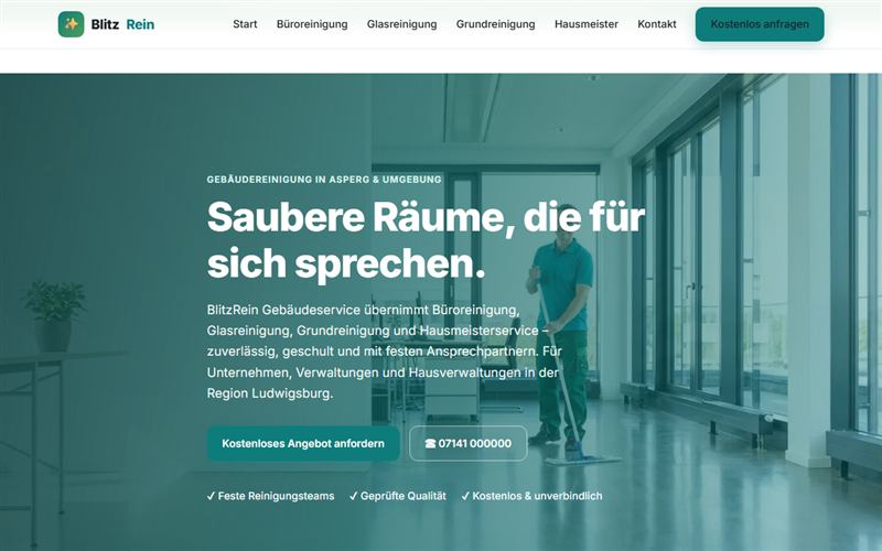 Demo-Design: Website BlitzRein Gebäudeservice – Gebäudereinigung Asperg
